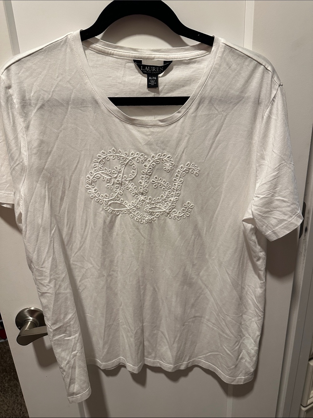 NWT Lauren Ralph Lauren White Embroidered Monogram Tee